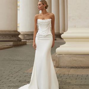 우아한 스트랩리스 머메이드 웨딩드레스 맞춤 제작 플로어 기장 백리스 코르셋 브라이덜 가운 보헤미안 스타일 신부 드레스