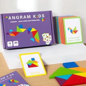 3D 나무 Tangram 지그 소 퍼즐 보드 게임 어린이 몬테소리 교육 장난감 어린이 유치원 기하학적 모양 교육 보조