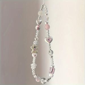 귀여운 3D 곰 하트 비즈 폰 체인 참 랜야드 아이폰 삼성 유니버설 분실 방지 줄 장식