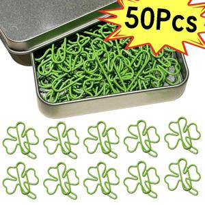 행운의 네잎클로버 종이 클립 메탈 클립 북마크 사진용 50-10개 정리 클립 INS 스타일 바인딩 클램프 박스 포함