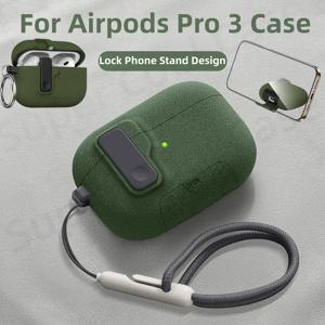 2025년형 에어팟 프로 3 케이스, 안전 잠금 장치 및 랜야드 포함, 에어팟 프로3 케이스 보호 커버, 휴대폰 거치대 포함