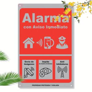 빈티지 스페인 알람 금속 간판 - 레드 & 화이트 레트로 보안 벽 장식, 24시간 모니터링 기능이 있는 내구성 있는 주석판