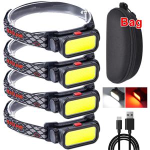 강력한 COB LED 전조등 USB 충전식 4 가지 모드 조명 헤드 손전등 18650 내장 배터리 캠핑 낚시 랜턴