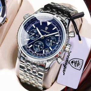 포에다가 최신 유행 남성 손목시계 스테인리스 방수 발광 쿼츠 남성 시계 날짜 크로노그래프 군용 남성 시계