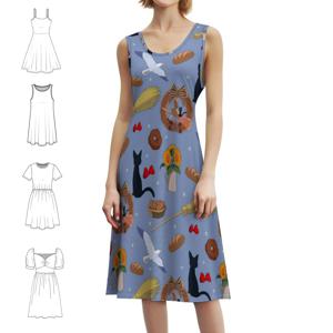 프레피 스타일 미니 드레스 여성용 A라인 루즈핏 캐주얼 데일리 드레스 스튜디오 브레드 애니메이션 음식 드레스