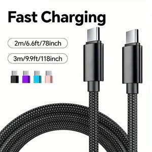 66W 5A 초고속 충전 케이블 나일론 브레이디드 USB C to 타입 C 코드 1m/2m/3m 아이폰 15 16 프로 맥스 삼성 S24 샤오미 오포용