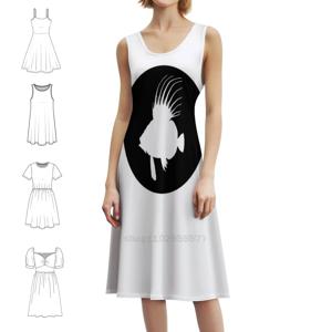 도리 피쉬 프레피 스타일 미니 드레스 여성용 A라인 루즈핏 캐주얼 데이 드레스 해안 예술 해안 풍경 여성용