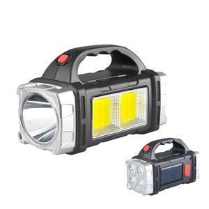 새로운 업그레이드 충전식 태양광 COB LED 손전등 방수 보조배터리 다기능 야외용 핸드 램프