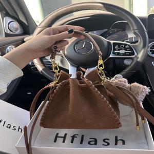 HFla 레트로 플로킹 버킷 백 여성용 대용량 다용도 크로스바디 숄더백 출퇴근 캐주얼 원통형