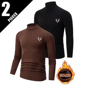 2피스 가을 겨울 남성 캐주얼 패션 따뜻한 하이넥 긴팔 티셔츠 호랑이 무늬 스포츠 탑