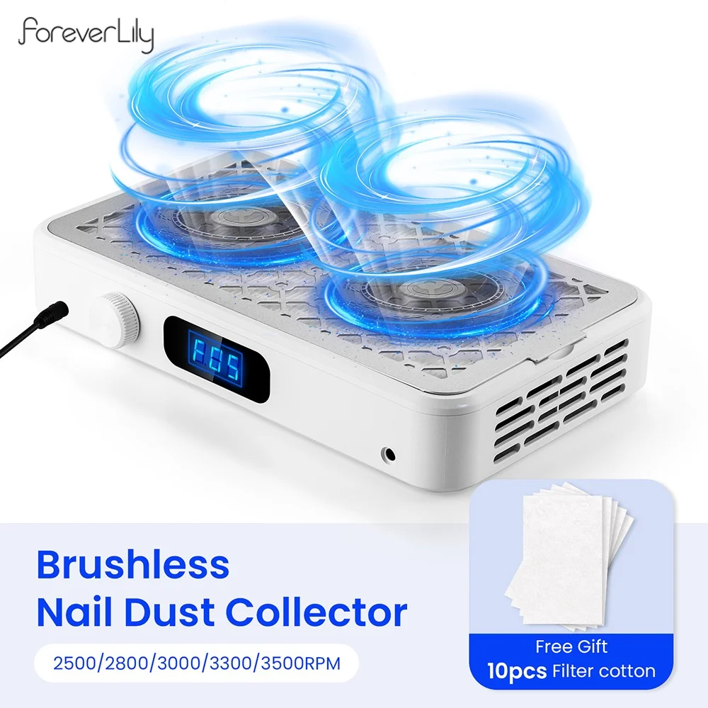 2500/2800/3000/3300/3500rpm 속도 조절 가능한 브러시리스 네일 먼지 추출기 강력한 트윈 터보 진공 네일 먼지 수집기