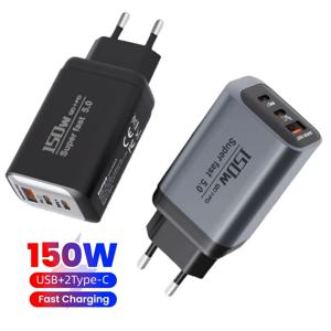 3포트 150W USB 충전기 타입 C 고속 충전 휴대폰 충전기 USB QC3.0 어댑터 EU/UK/US 플러그 아이폰 17 삼성 샤오미용
