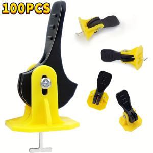 100/50개 타일 레벨링 시스템 도구(T-스틸 니들 포함) 바닥재 시공용 전문 세라믹 타일 정렬 키트