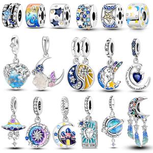 실버 도금 미스터리 스타와 문 참 비즈 오리지널 팔찌 팔찌 펜던트 댕글 DIY 여성 파인 쥬얼리 선물