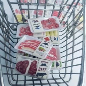 새로운 1박스 1/12 인형집 미니어처 슈퍼마켓 음식 모형 쇠고기 스테이크 연어 베이컨 치킨 쇠고기 롤 인형집 액세서리