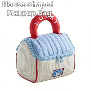 268--여성용 신형 대용량 칸막이형 방수 휴대용 여행용 수납 가방, 손잡이가 있는 집 모양의 메이크업 가방