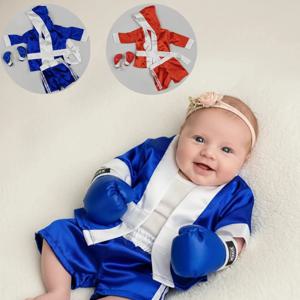 신생아 사진 소품 아기 소년 복싱 복장 세트 가운 장갑 반바지 복싱 챔피언 의상 유아 사진 촬영 샤워 선물