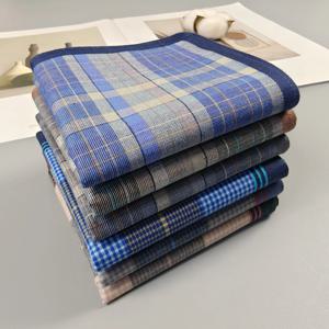 6PCS 패브릭 손수건 얇은 스타일 남성 비즈니스 체크무늬 서양식 천 야외 장식용 손수건 부드러운 땀 흡수 15.7인치