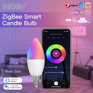 MOES Zigbee LED 전구 E14 촛불 램프 스마트 5W RGBCCT 2200-6500K 디밍 가능 조명 Tuya Alexa Google 음성 제어
