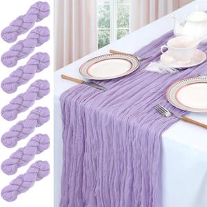 라일락 퍼플 라벤더 치즈클로스 테이블 러너 웨딩 파티 보헤미안 러스틱 거즈 테이블 러너 브라이덜 샤워 생일 장식