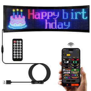 LED 자동차 표지판 유연한 LED 매트릭스 패널 5V USB LED 라이트 사인 자동차용 블루투스 스마트 앱 RGB 스크롤링 디스플레이 메시지 보드