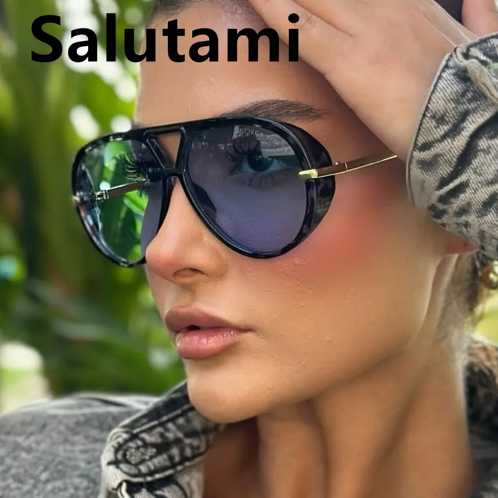 빈티지 두꺼운 프레임 합금 캣아이 선글라스 여성용 신상 블루 그린 선글라스 여성용 오버사이즈 타원형 드라이빙 선글라스