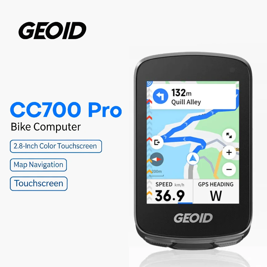 GEOID CC700 Pro 자전거 컴퓨터 2.8인치 터치스크린 GPS 자전거 속도계, 지도 내비게이션 및 사이클링 주행 거리계 기능 탑재