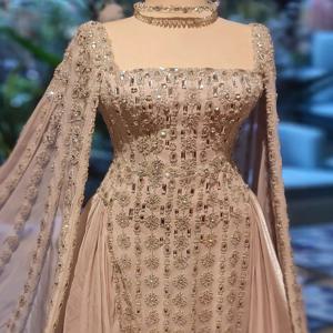 Aenyrst 맞춤형 빛나는 라인스톤 럭셔리 댄스 파티 드레스 케이프 슬리브 이브닝 드레스 절묘한 크리스탈 웨딩 게스트 드레스