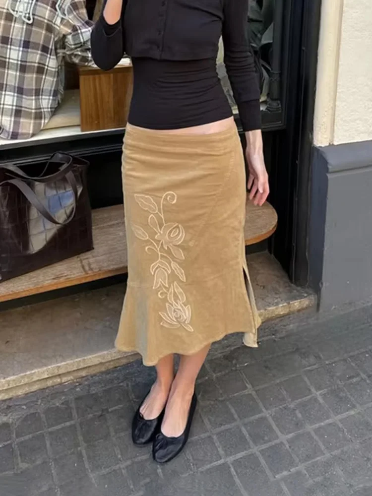 Tossy 여름 빈티지 프린트 롱 스커트 여성 하이 웨이스트 통근 사이드 스플릿 우아한 대비 의류 여성 슬림 맥시 스커트