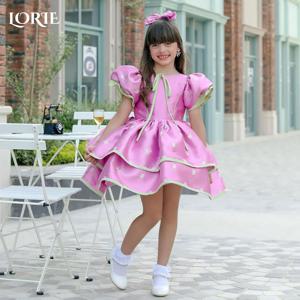 LORIE 결혼식을위한 달콤한 튤 플라워 걸 드레스 A-라인 3D 플라워 퍼프 슬리브 플라워 걸 드레스 맞춤형 그릴 파티 가운