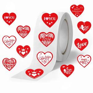 500개 520 러브 레드 스티커 롤 - 저널 및 공예용 귀여운 만화 씰링 라벨