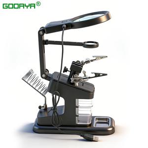 용접 확대경 LED 조명 보조 클립 루페 확대기 3 in 1 손 납땜 인두 스탠드 홀더 스테이션