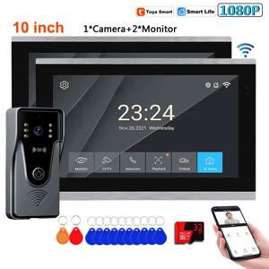 1V1/1V2 10인치 터치스크린 무선 WiFi 비디오 초인종 4선 HD 1080P 투야 스마트 홈 도어폰 인터콤 RFID 출입 통제 시스템