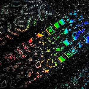 12개 레이저 롱 스트립 스티커 팩, 홀로그램 플래시 패턴, 저널 스크랩북 DIY 앨범 장식용, 방수 및 내구성
