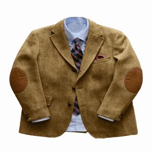 남성 헤링본 트위드 블레이저 팔꿈치 패치 비즈니스 캐주얼 재킷 울 혼방 겨울 스포츠 코트
