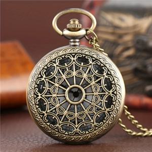 속이 빈 청동과 검은색 거미줄 패턴 석영 회중시계, 남성 여성 어린이 팬 기념품 학생 선물용 고급 시계