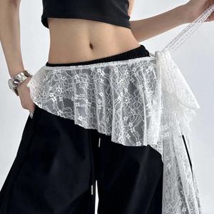 새로운 한국식 레이스 트림 스커트 커튼 Y2K 벨트 하프 스커트 엉덩이 커튼 스커트 여성용 하이웨이스트 스몰 에이프런 트림 에이프런 헤드드레스