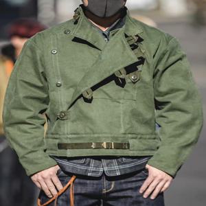 스웨덴 오토바이 재킷, 남성용 레트로 밀리터리 그린 캐주얼 크롭 재킷, 100% 코튼 캔버스 워크웨어 비대칭 사파리 스타일
