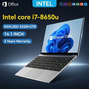 14.1인치 게이밍 노트북 컴퓨터 PC 인텔 코어 i7 8650U 울트라 슬림 노트북 16/32GB 램 1TB 2TB SSD 사무용 학습용 윈도우11 1920*1080