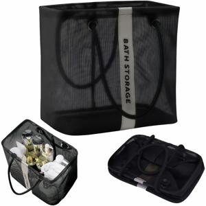 메쉬 샤워 캐디 토트백 휴대용 속건 욕실 정리함 대학 기숙사 체육관 여행 수영 캠핑용 손잡이 포함 블랙 세트