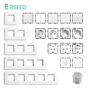 BSEED 1/2/3Gang 1/2Way 벽 버튼 스위치 벽 전원 소켓 전기 콘센트 부품 유리 프레임 DIY 모듈 부품 무료 조합