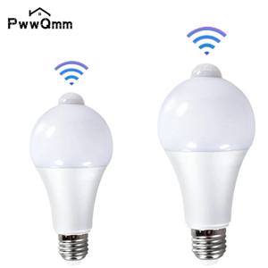 PwwQmm LED 220V E27 PIR 모션 센서 램프 12W 15W 18W 전구 모션 센서 적외선 방사선 모션 감지기 야간 조명