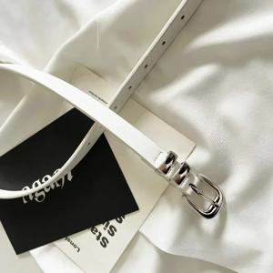 여성을위한 미니멀리스트 스타일 벨트 간단한 솔리드 컬러 다목적 벨트 실버 컬러 도금 금속 버클 유행 벨트