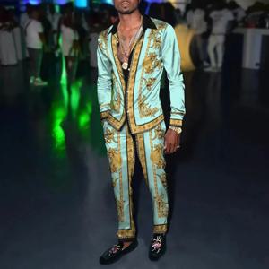 남성용 통기성 라펠 긴팔 셔츠, 긴 바지, 투피스 세트, 3D 프린트 레트로 하라주쿠 패션