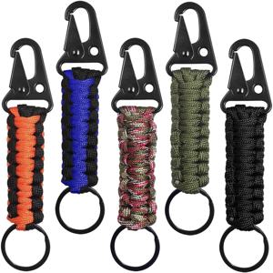 Paracord 키 체인 링 생존 키트 캠핑 Carabiner 군사 땋은 코드 로프 클립 매는 밧줄 긴급 매듭 야외 도구