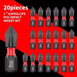 20개입 강력 자석 드라이버 헤드 짧은 십자형 고경도 미끄럼 방지 드라이버 핸드 전동 드라이버 헤드