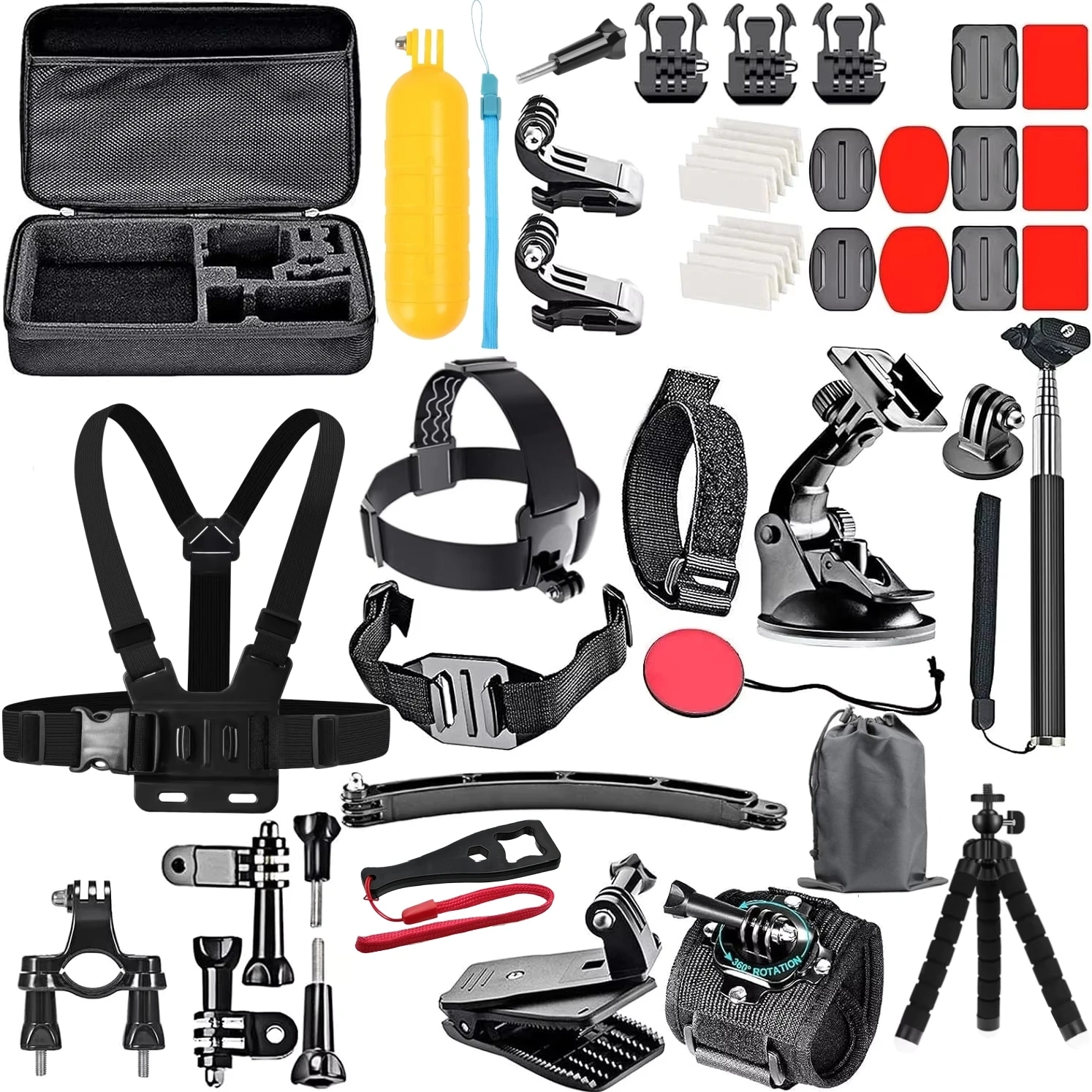 고프로 히어로 13 12 11 10 인스타360 X5 DJI 오스모 액션 6 5프로 카메라 액세서리 세트용 50 in 1 액션 카메라 액세서리 키트