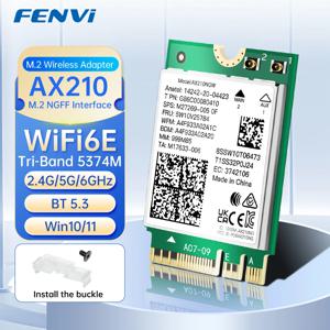 FENVI AX210 WiFi6E M.2 카드 BT5.3 트라이 밴드 5Ghz/6G/2.4G 5374Mbps 802.11AX 무선 NGFF 네트워크 WiFi 카드 노트북 PC용 Win10/11