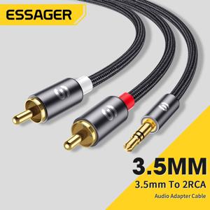 Essager RCA 오디오 케이블 스테레오 3.5mm ~ 2RCA 케이블 남성-여성 AUX RCA 잭 Y 분배기 증폭기 오디오 홈 시어터 와이어