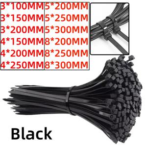 100개 셀프락킹 플라스틱 나일론 케이블 타이 5*200mm 5*300mm 블랙 케이블 타이 고정 링 4*200mm 대형 케이블 타이 지퍼 스트랩 타이